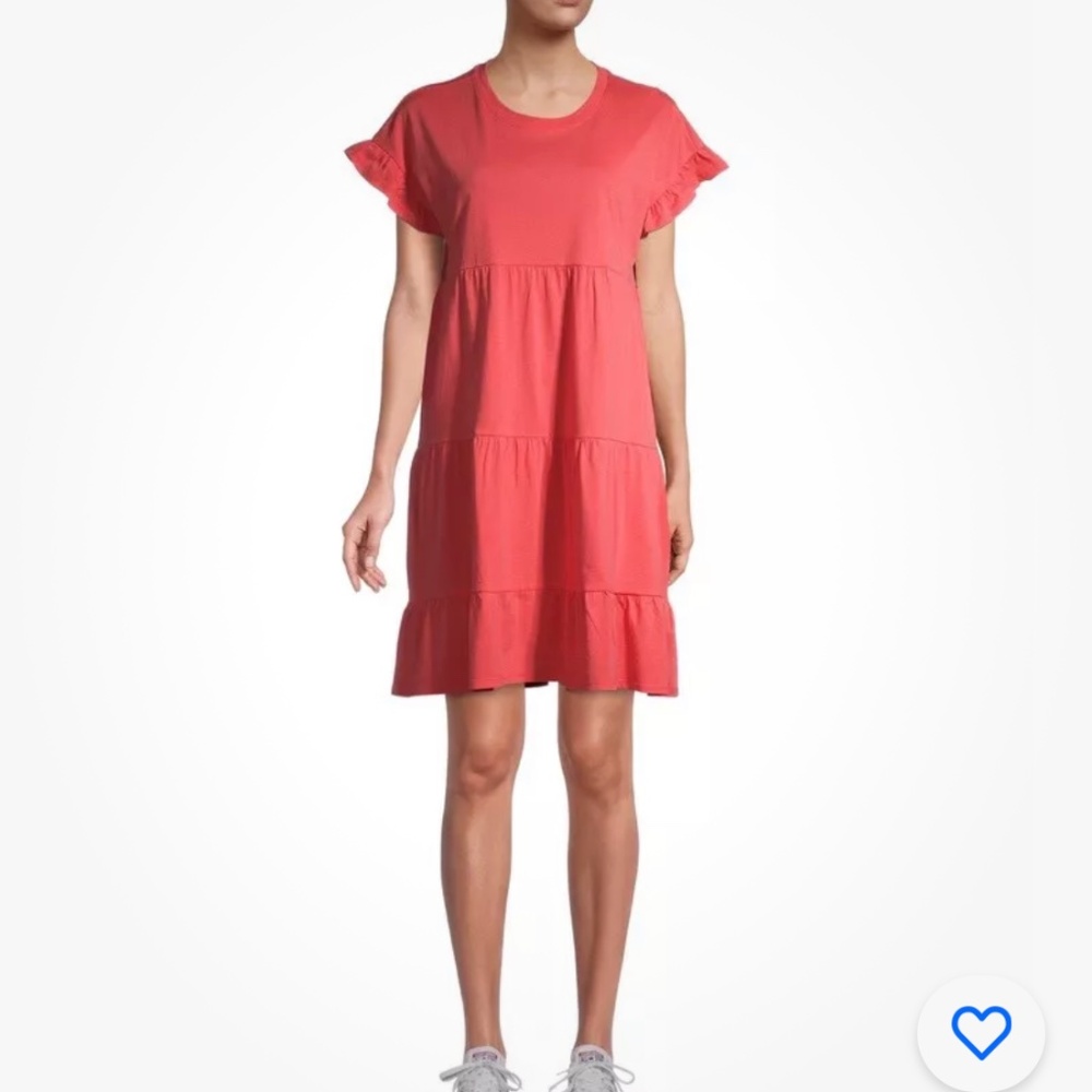 Time and Tru Orange Knit Flutter SleeveTiered Dress Large (12-14) NEW - Picture 3 of 8